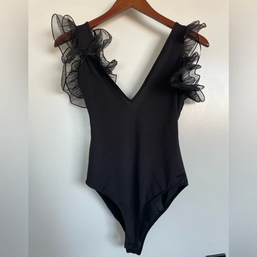 Zara Black Organza Thong Bodysuit Size Small - Picture 4 of 9